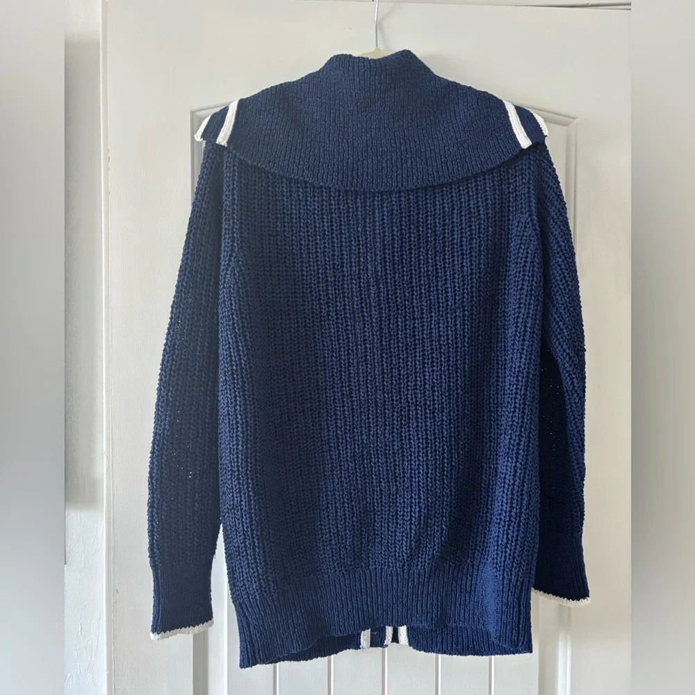 J Crew Navy Ribbed Sailor Collar Cardigan Sweater - Women medium - Picture 6 of 8